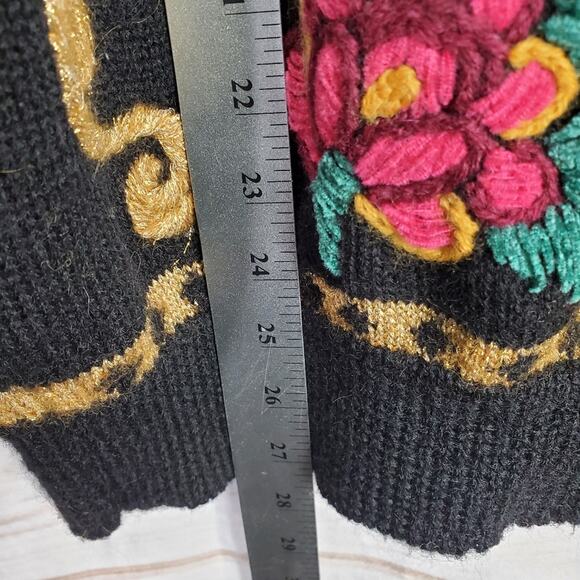 Vintage Carole Little Sweater Women Large Wool Black Rainbow Metallic Charms 90s - Picture 10 of 11